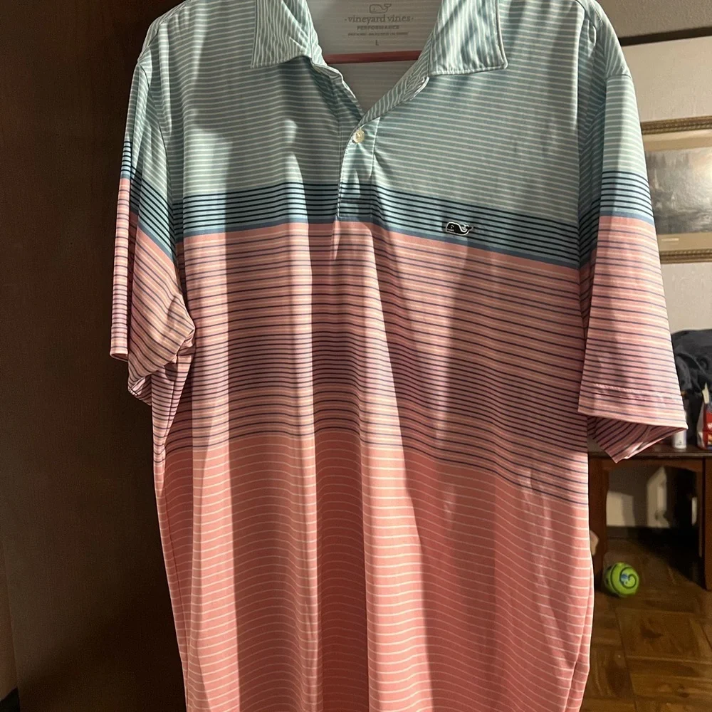 Vineyard Vines Men's Striped Polo Shirt - Blue and Pink - Picture 1 of 3